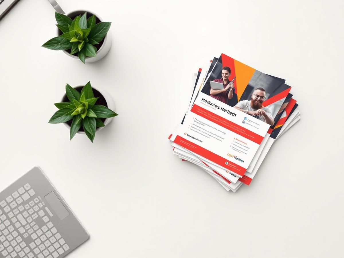 Pila di volantini pubblicitari stampati e pronti per la distribuzione professionale