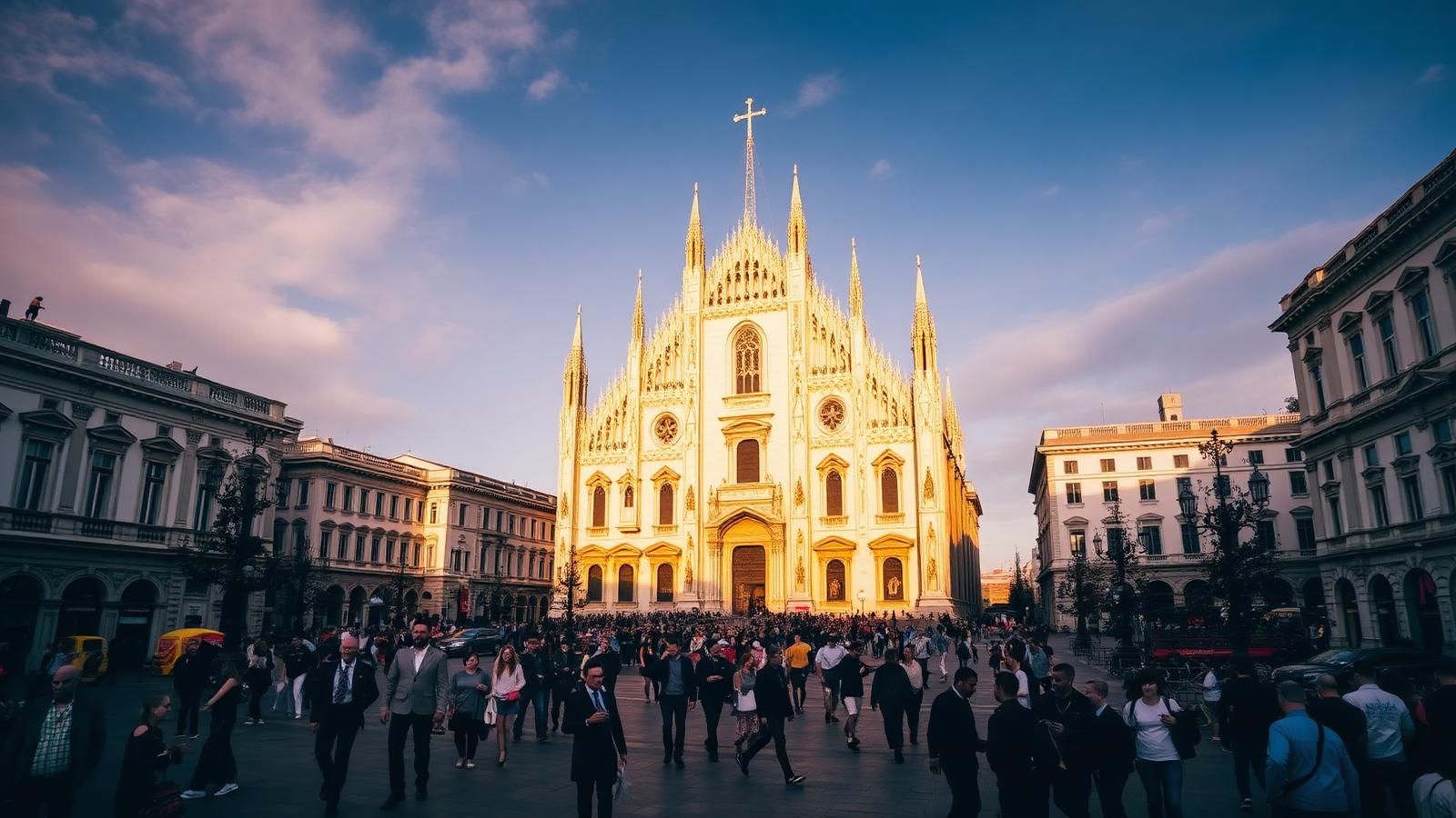Duomo di Milano al tramonto — servizio volantinaggio Intermedia a Milano e hinterland